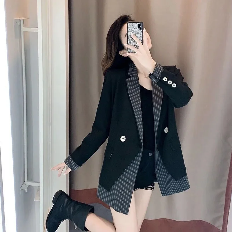Ladies Fake Two Pieces Tops Outerwear Women Design sense niche Black Suit Coat Spring New Female Long Sleeved Blazer Jacket