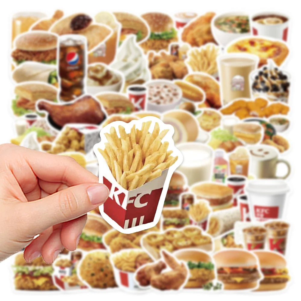 Waterproof Cartoon Sticker para Decoração, DIY Sticker, Burger, Comida, Computador, Bagagem, Mesa, Carro, Personalidade, Criativo, Atacado, Novo, 10 Pcs, 30 Pcs, 50Pcs