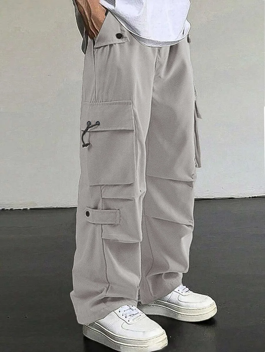 Autumn New Arrival Men Cargo Pants, Loose Wide Leg Straight Cut, Quick Dry Breathable Trendy Casual Long Trousers For Daily Wear