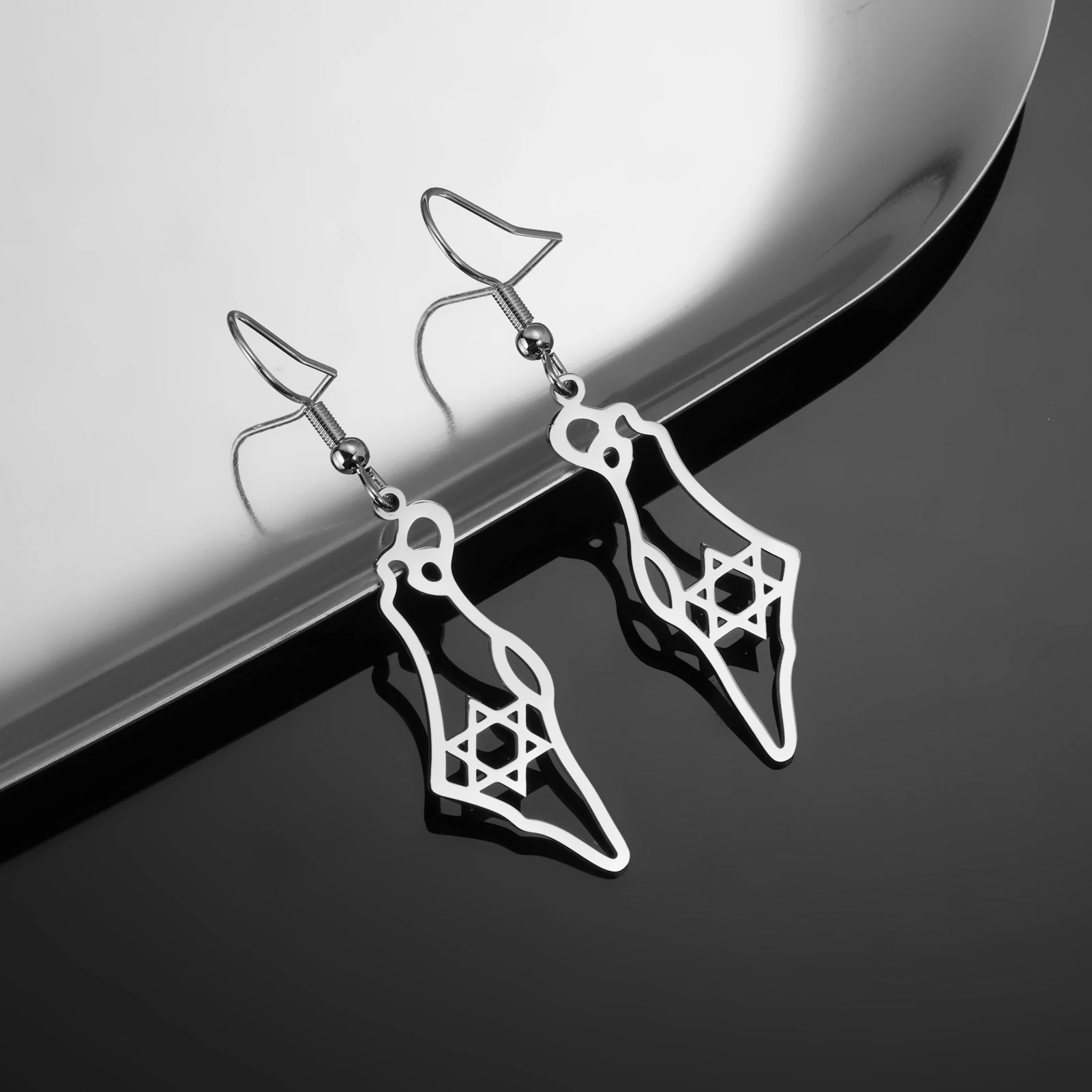 Israel Map Earrings For Women Men Stainless Steel Hexagram Mountain Range Map Country Geometry Pendant Jewelry Gifts