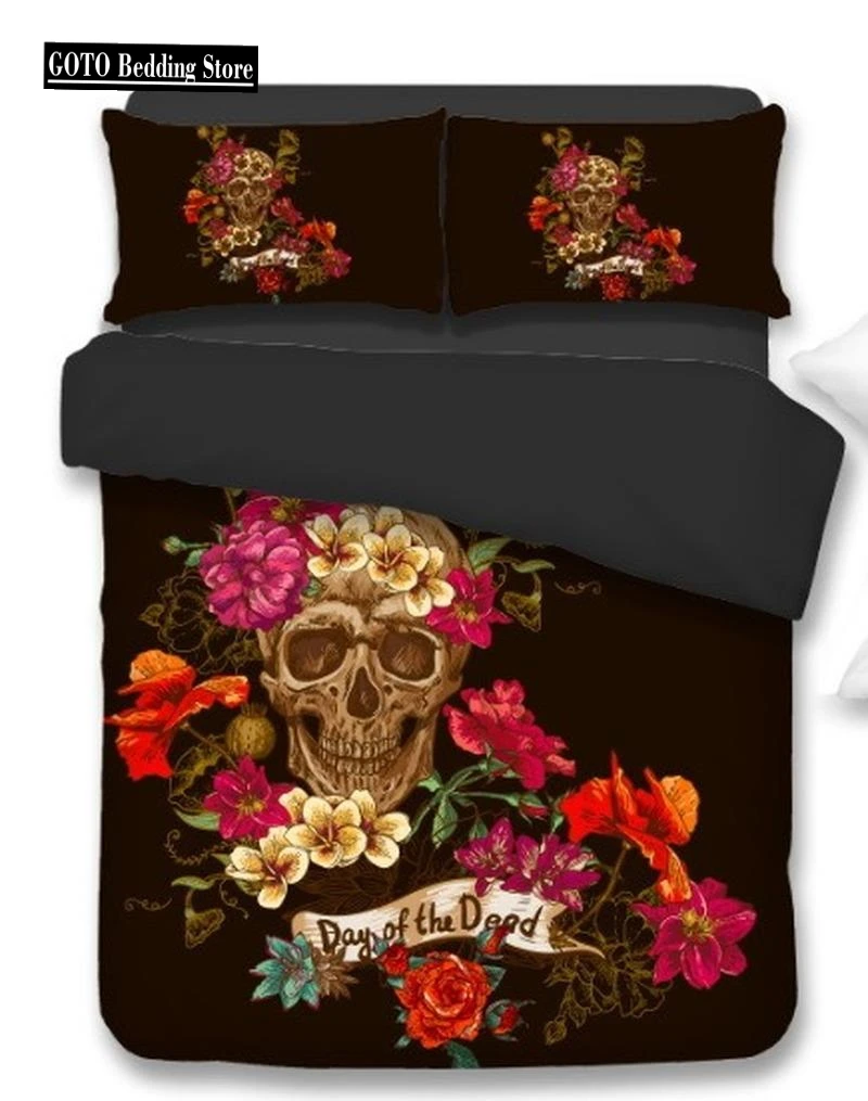 

Reactive Printing Flower Sugar Skull Bedding Set Day of The Dead Duvet Cover Sets Happy Halloween Bed Cover Set DropShipping A4S