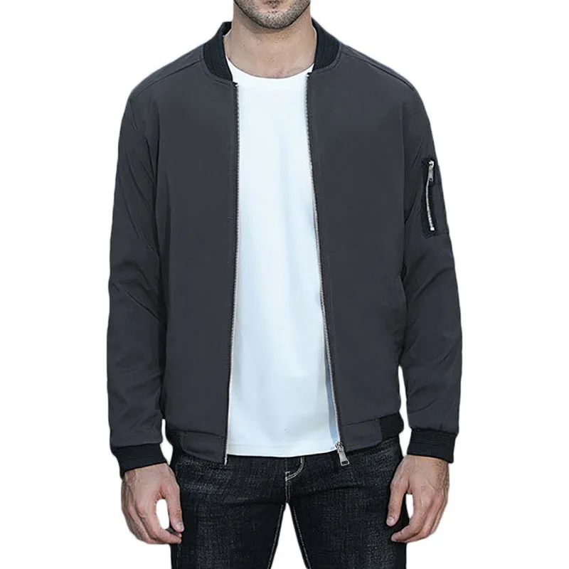 

Осенняя новая мужская куртка-бомбер, приталенная однотонная дышащая уличная куртка, ветрозащитная простая стильная классическая модная куртка