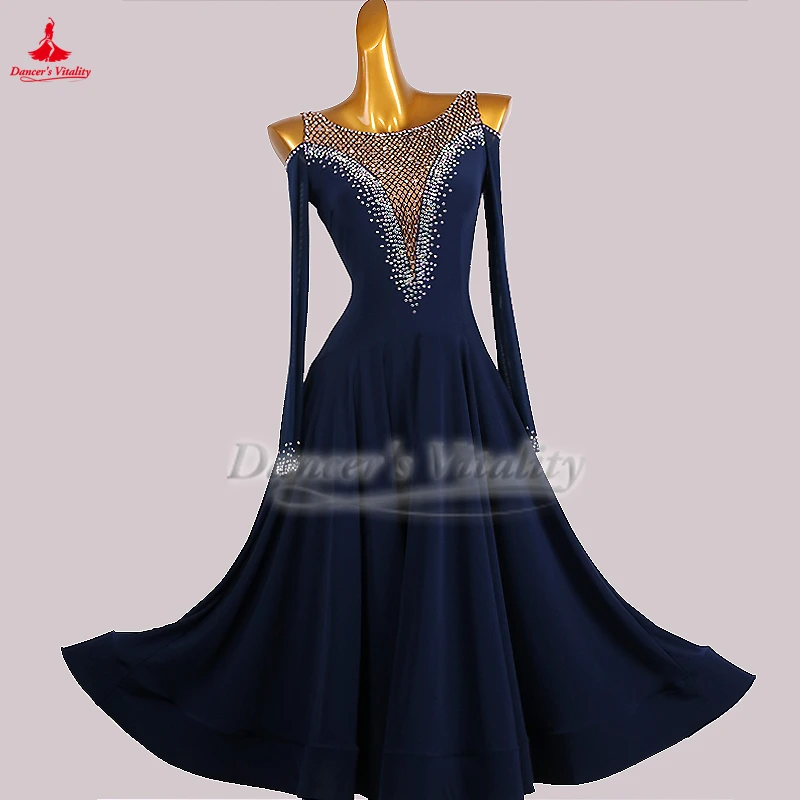 

Adult Female Social Dance Perform Dresses Customized Size Waltz Foxtrot Quickstep Professional Training and Competition Clothing