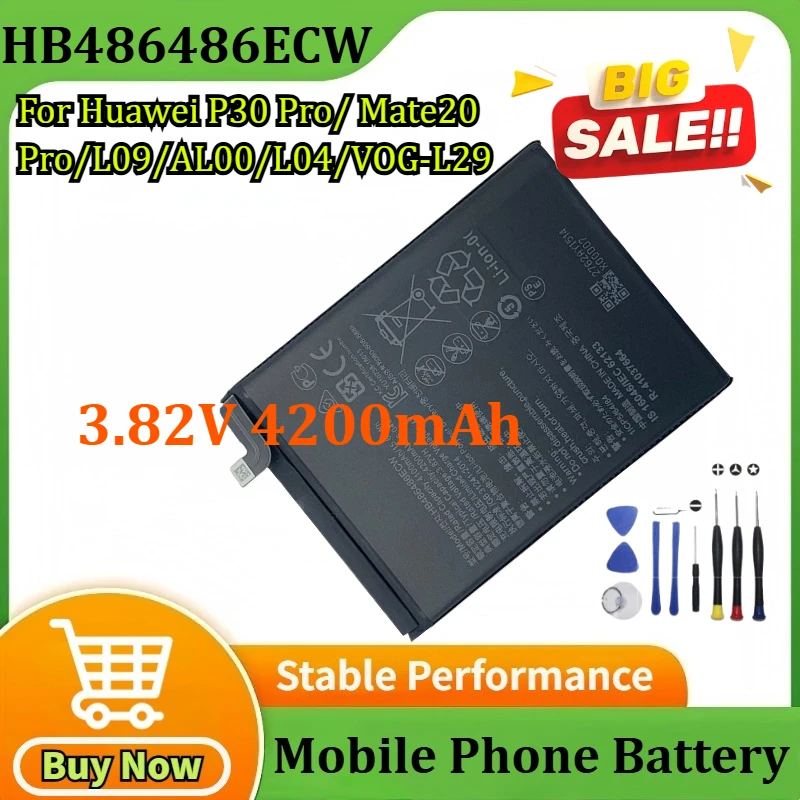 

HB486486ECW 3.82V 4200mAh for Huawei P30 Pro/ Mate20 Pro/L09/AL00/L04/VOG-L29 Replacement Mobile Phone Batteries with Tools
