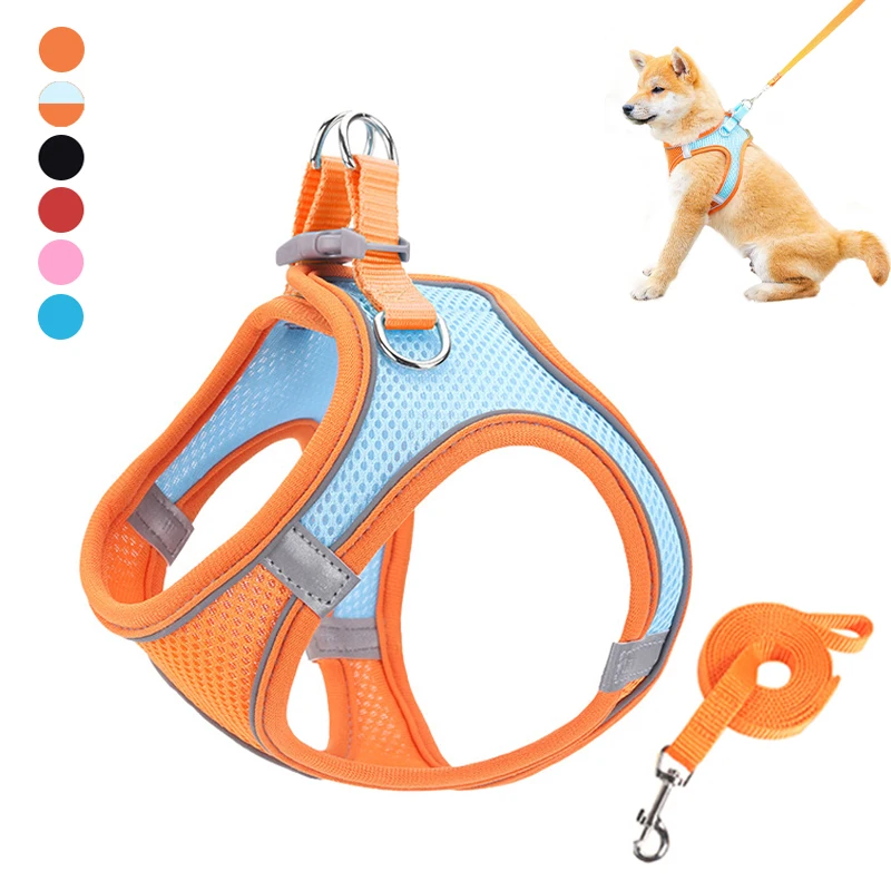 Reflective Dog Harness Leash Breathable Pet Harness for Small Medium Dogs Cat Puppy Chest Vest Walking Leash Set Dog Accessories