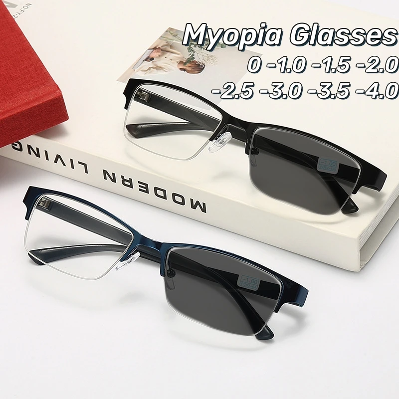 

Trendy Photochromic Myopia Glasses High-end Half Frame Short Sight Eyewear Outdoor Computer Eye Protection Near Sight Glasses