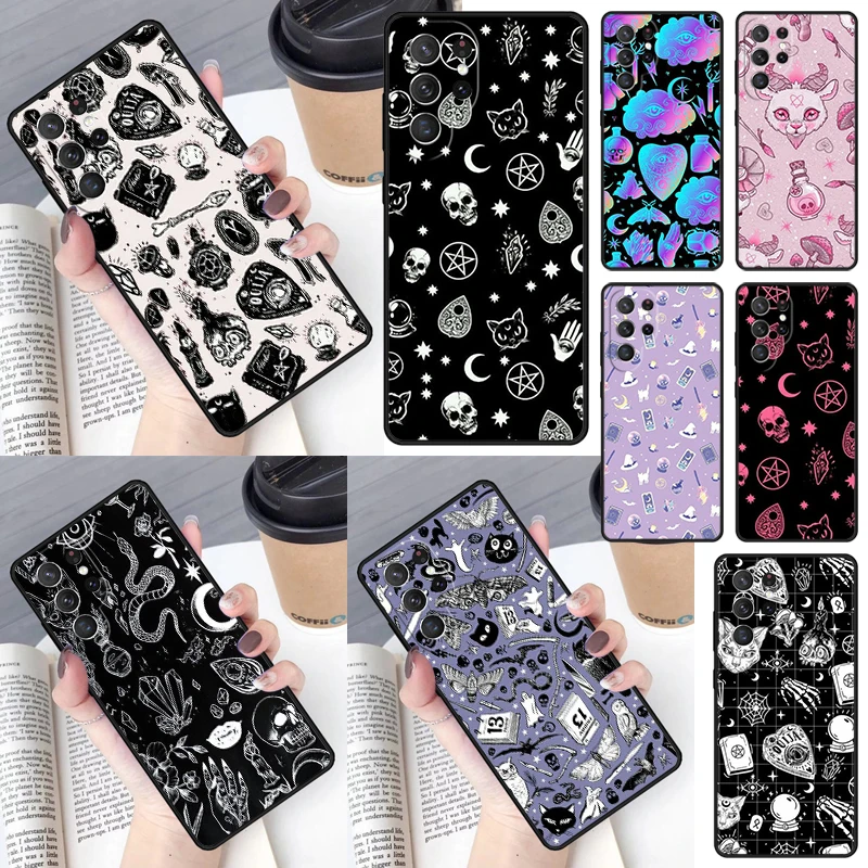Girly Pastel Witch Goth Pattern Phone Case for Samsung Galaxy S26 Ultra S25 S24 S23 S22 S21 S20 Note10 Plus FE Cover Luxury