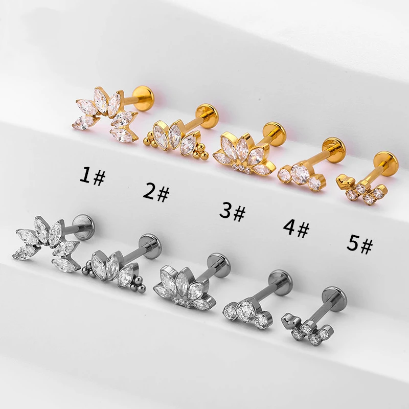 

1PC G23 Titanium Piercing Labret Internal Thread Ear Studs Zircon Horse's Eye Flower Helix Cartilage Lip Stud Body Jewelry 16G