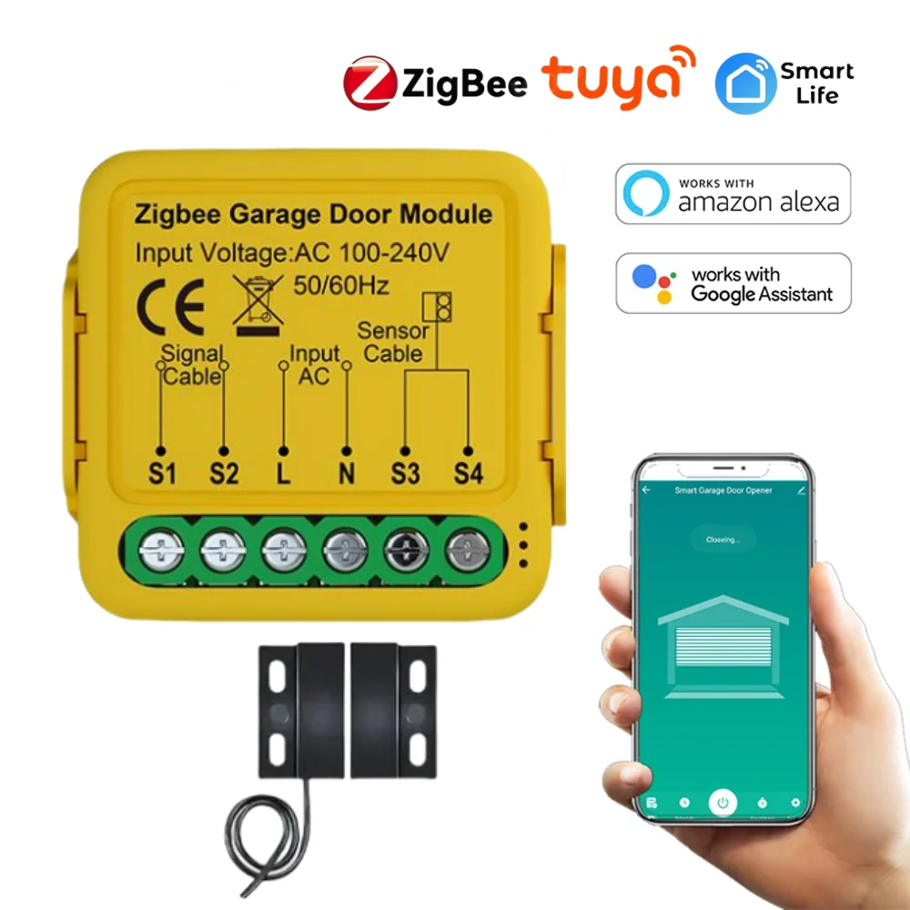 

Tuya Smart Life ZigBee Garage Door Opener Controller App Remote Control Supports Alexa Google Home Zigbee Gateway Needed