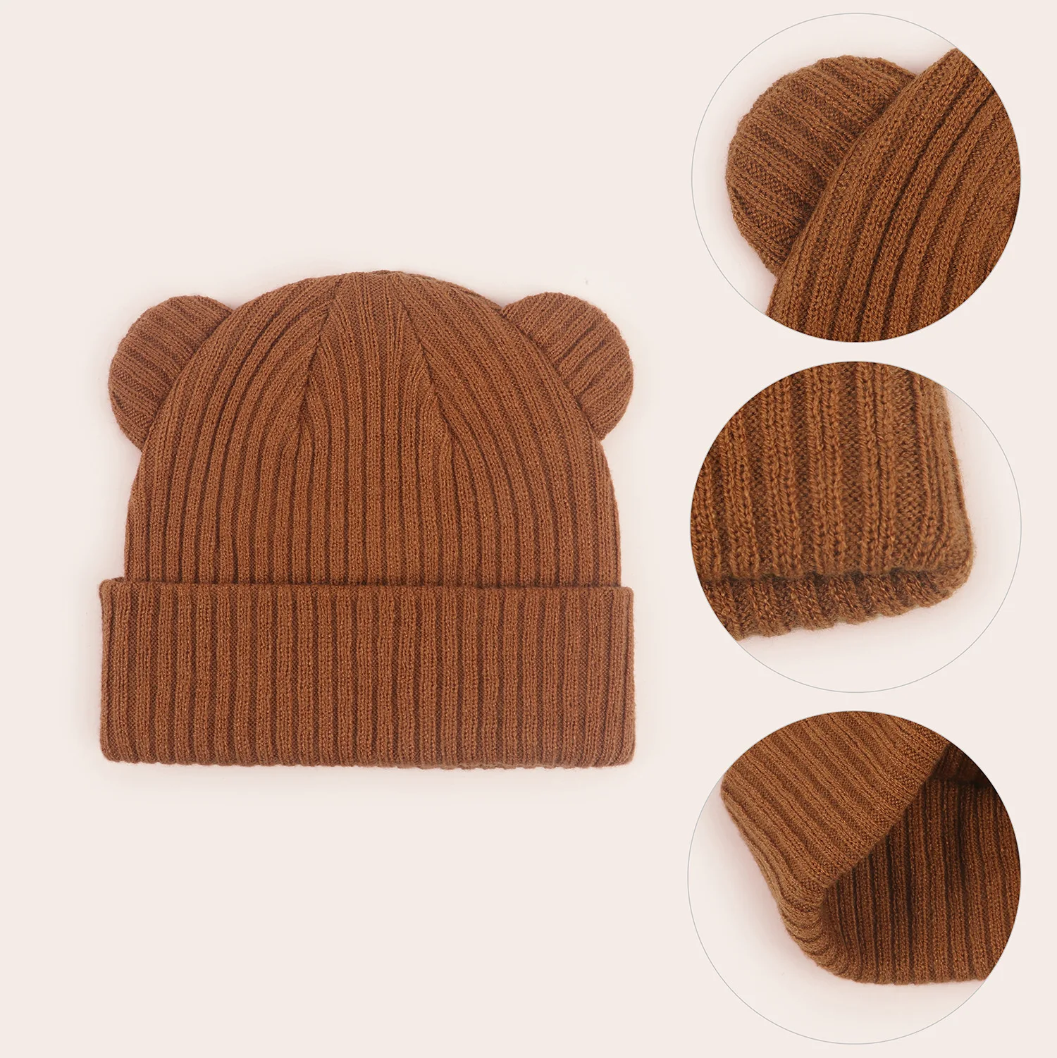 0-2Y Cartoon Bear Ear Cute Wool Hat for Newbron Winter Warm Headwrap Kids Soft Knitted Beanie Toddlers Skullcap Ski Hat for Baby