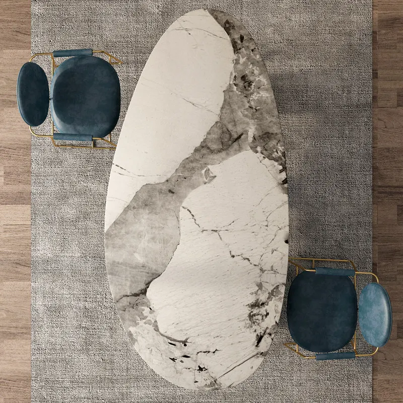 Dining Room Space Saving Furniture Light Luxury Stainless Steel Rock Slab Dining Table Home Modern Luxury Oval Dining Table