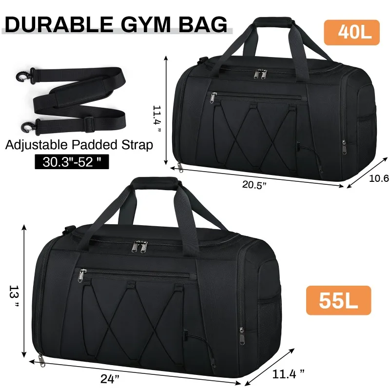 Vorspack Gym Bag for Men - 40/55L Duffle Bag for Travel Water-resistant Travel Bags with Shoe Compartment Wet Pocket Duffel Bags