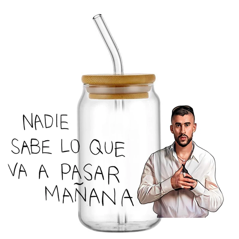 Latino Reggaeton Singer Bad Bunny UV DTF Wraps, Cowboy Horse Art Stickers for 16oz Glass Cans, Waterproof DIY Decals