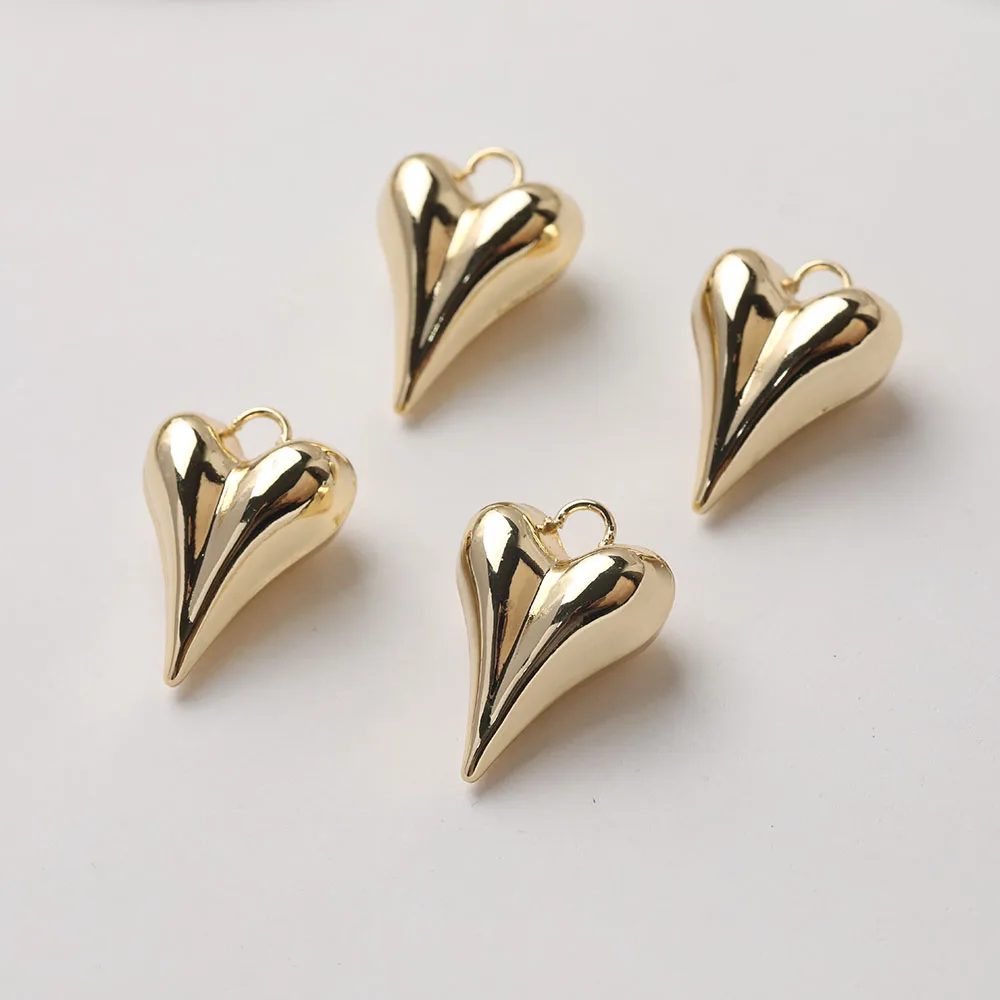 2PCS Dainty Heart Charms for Jewelry Making Pendant Love Findings DIY Hand Made Brass 14k Gold Plated  Accessories