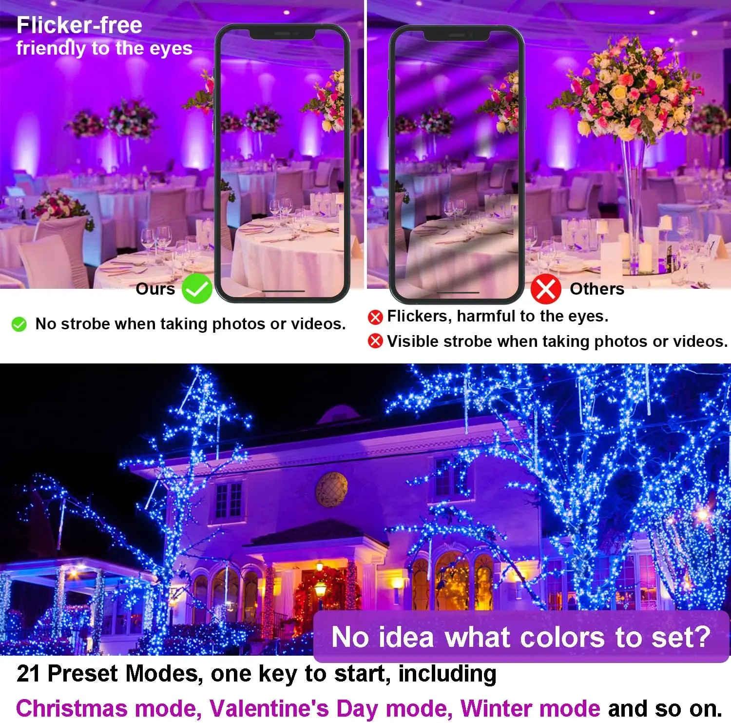 Projecteur LED intelligent RGBW 80W Bluetooth App contrôle éclairage extérieur étanche paquet de 4