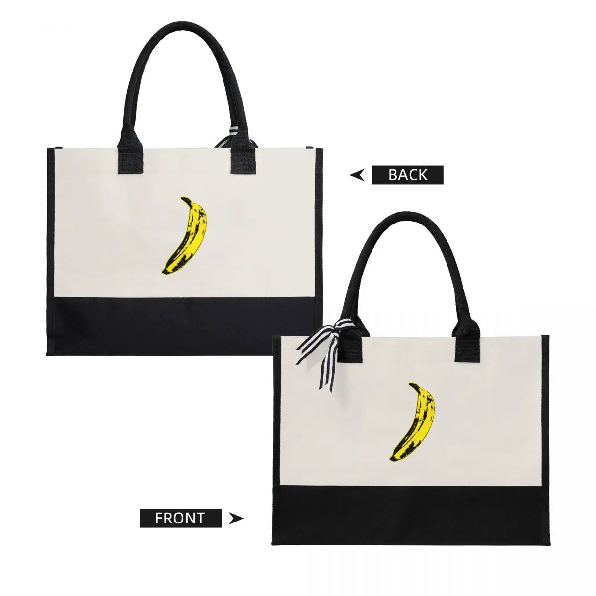 Tas belanja hadiah kanvas tas kapasitas besar kanvas Warhol Banana hadiah kualitas dapat disesuaikan