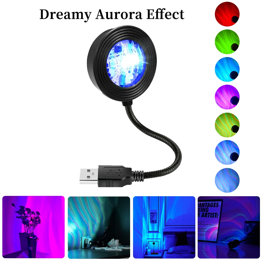 

5V USB Water Ripple Shaped Aurora Projection Light Color Changing Lighting Decoration Atmosphere Light Touch or Remote Optional