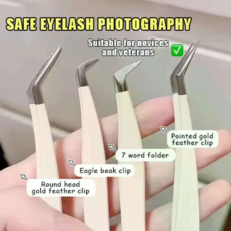 False Eyelash Tweezers With Storage Case Non Slip Handle Precision Stainless Steel Tips For Extension Home Salon