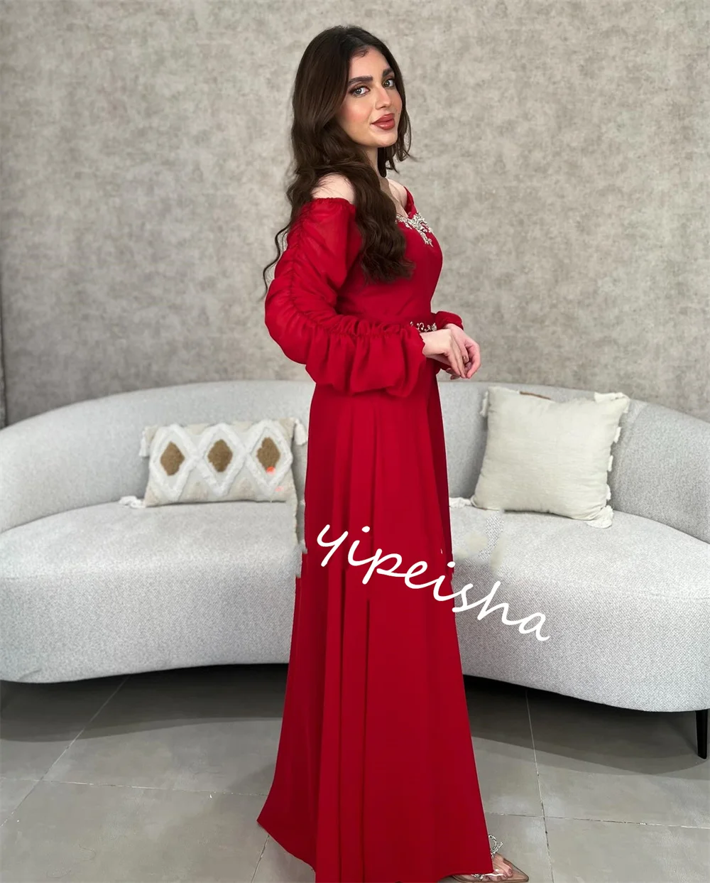 Jiayigong Satin Draped Beading Wedding Party A-line Off-the-shoulder Bespoke Occasion Gown Midi Dresses Saudi Arabia