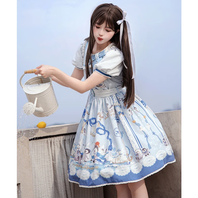

Licaboth Jasmine Manor Penguin Navy Blue and White New Lolita Princess Dress Lolita Bow Original Dress 2025