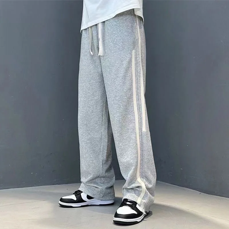 

2026 hot selling sports pants men's Korean version trendy loose fit fat body slimming straight leg casual men's pants