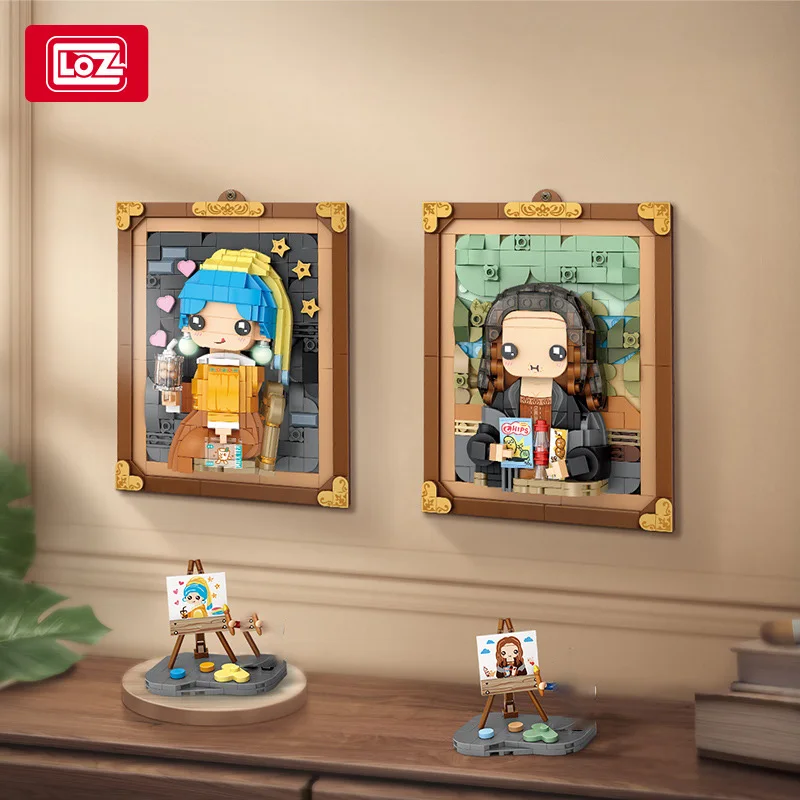 LOZ-1286 Welt Niedliches Gemälde Schrei Ente Mona Lisa 3D Wanddekoration hängendes Bild Mädchen Bausteinspielzeug
