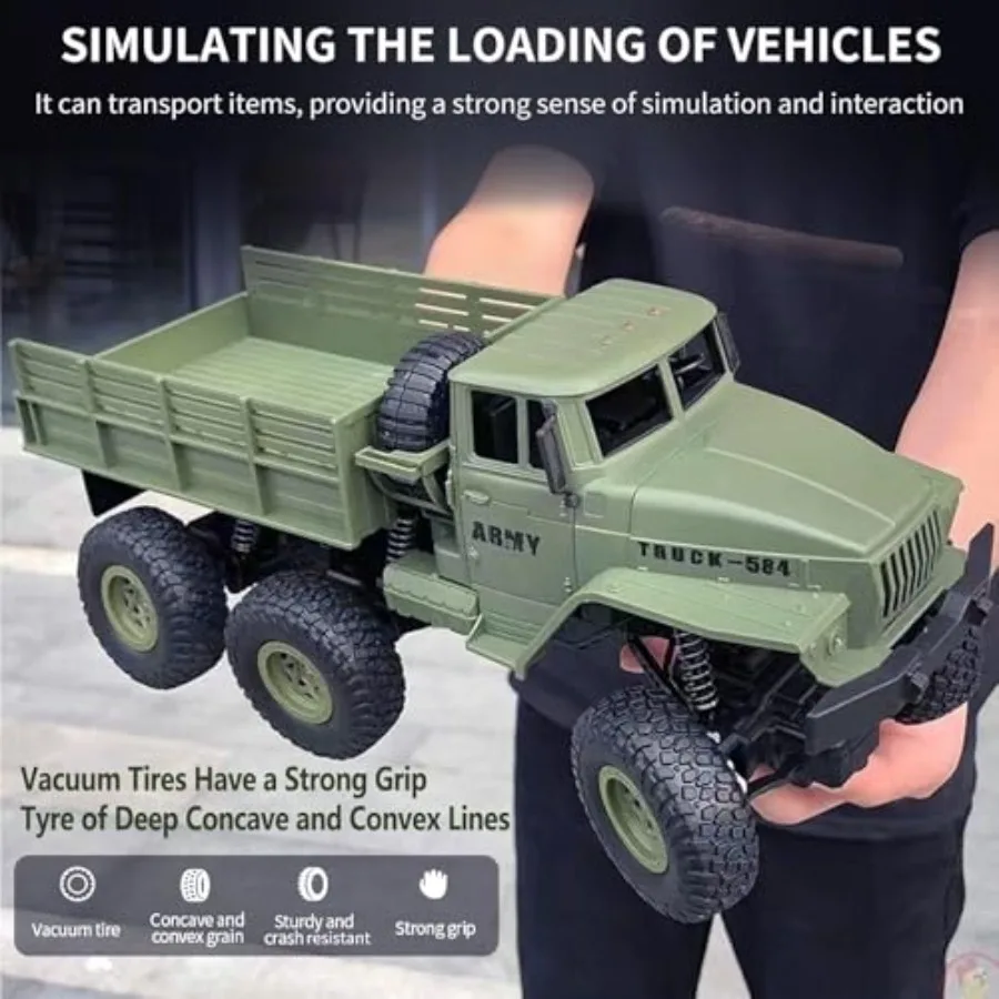 RC Military Truck 6X6 For Outdoor Use, ABS Plastic, Olive Green, High-Torque Motors And All-Terrain Tires