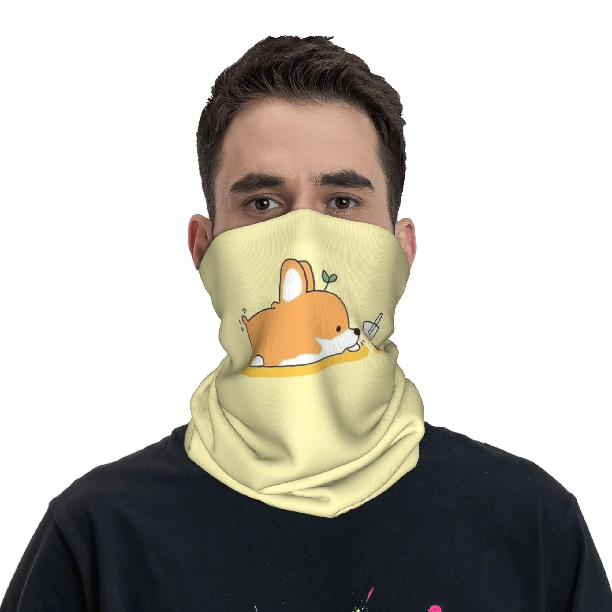 Corgi And Bubble Tea Bandana Halsbedeckung Bedruckte Wickelmaske Schal Warme Gesichtsmaske Reiten Unisex Erwachsene Atmungsaktiv