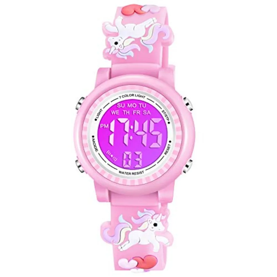 

Watches 3D Cartoon Waterproof 7 Color Lights Toddler Wrist Digital Watch with Alarm Stopwatch for 3-10 Year Girls Little Child