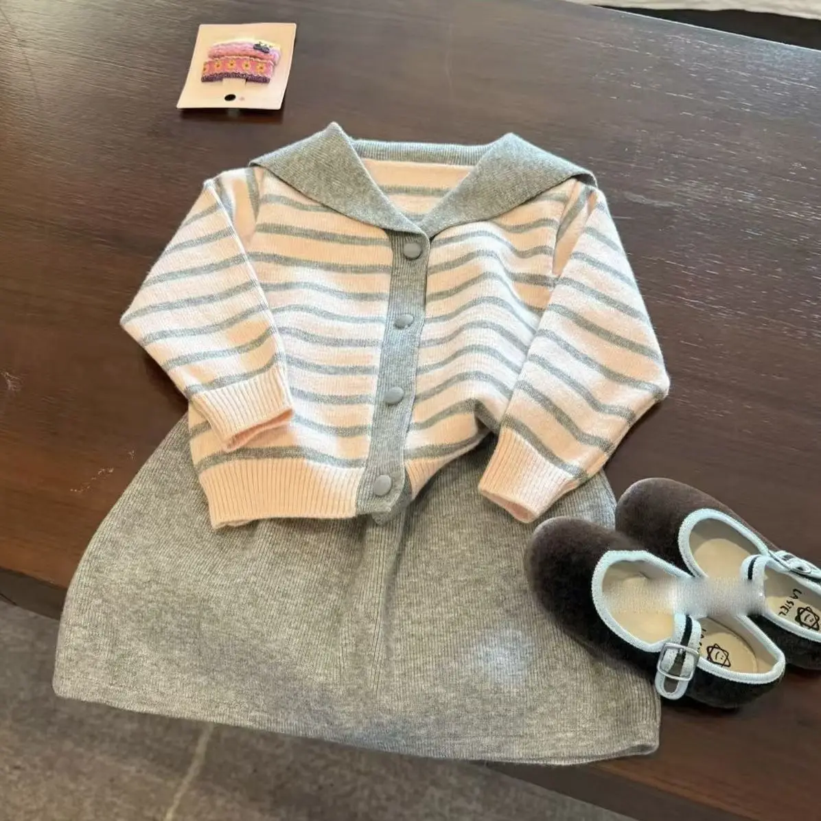 2026 Korean Childrens Wear Girls Sailor Collar Cape Sweater New Fall Winter Kids Clothes Knitwear Trendy