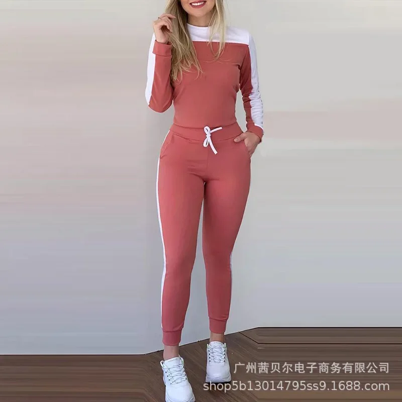 Women\'s Sets Color Matching Long Sleeved Tight Casual Suit Women Two Piece Sets Womens Outifits