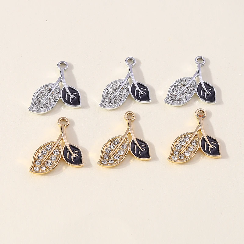 20 Stück 19x24mm Niedliche Kristall-Emaille-Baumblatt-Anhänger für die Herstellung von Halsketten, Ohrringen, Armbändern, DIY-Bastelarbeiten und Schmuckzubehör – Detail 2
