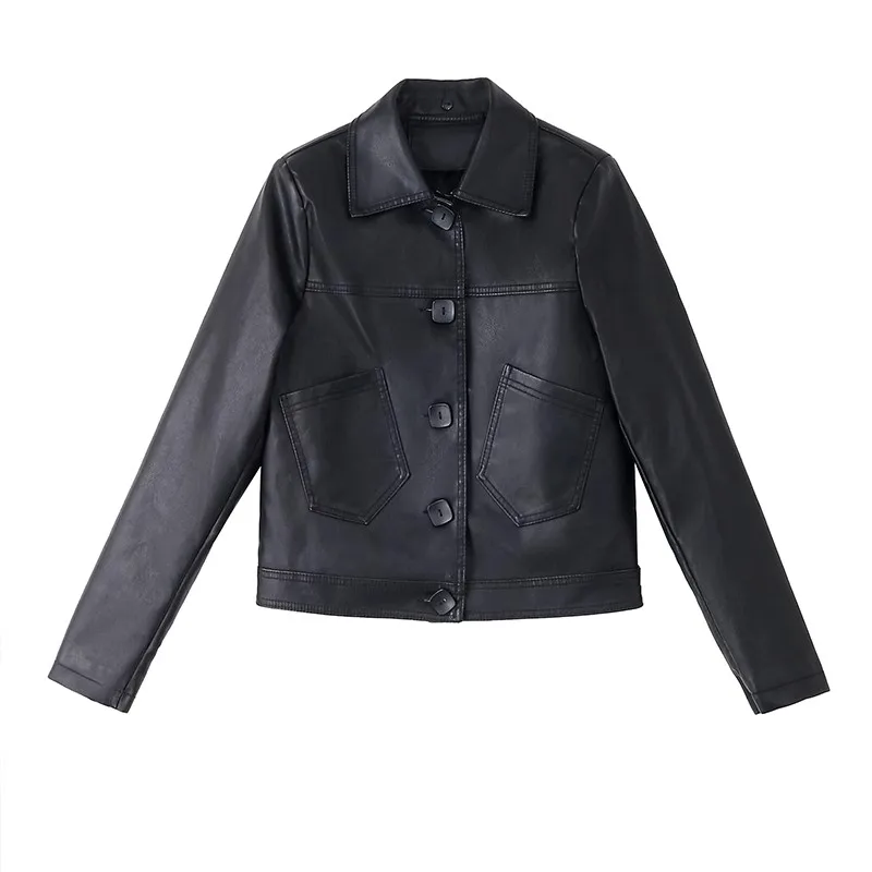 Marca ort Mujer piel de oveja Jaet Slim Fit Biker Sle primavera otoño Faion prendas de vestir exteriores con botones para ir al trabajo