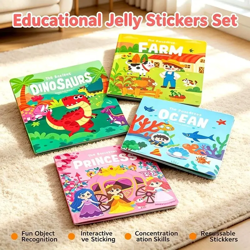 Multi-Theme Cartoon Sticker Book Jelly Paste Toy DIY Puzzle Game Educational Learning Stickers Activity Books Classic Toys