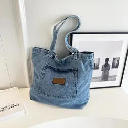 Denim Fabric Handbag Soft Portable Lady Chic Tote Bags Washed Denim Casual Women's Denim Bag Crossbody Bag