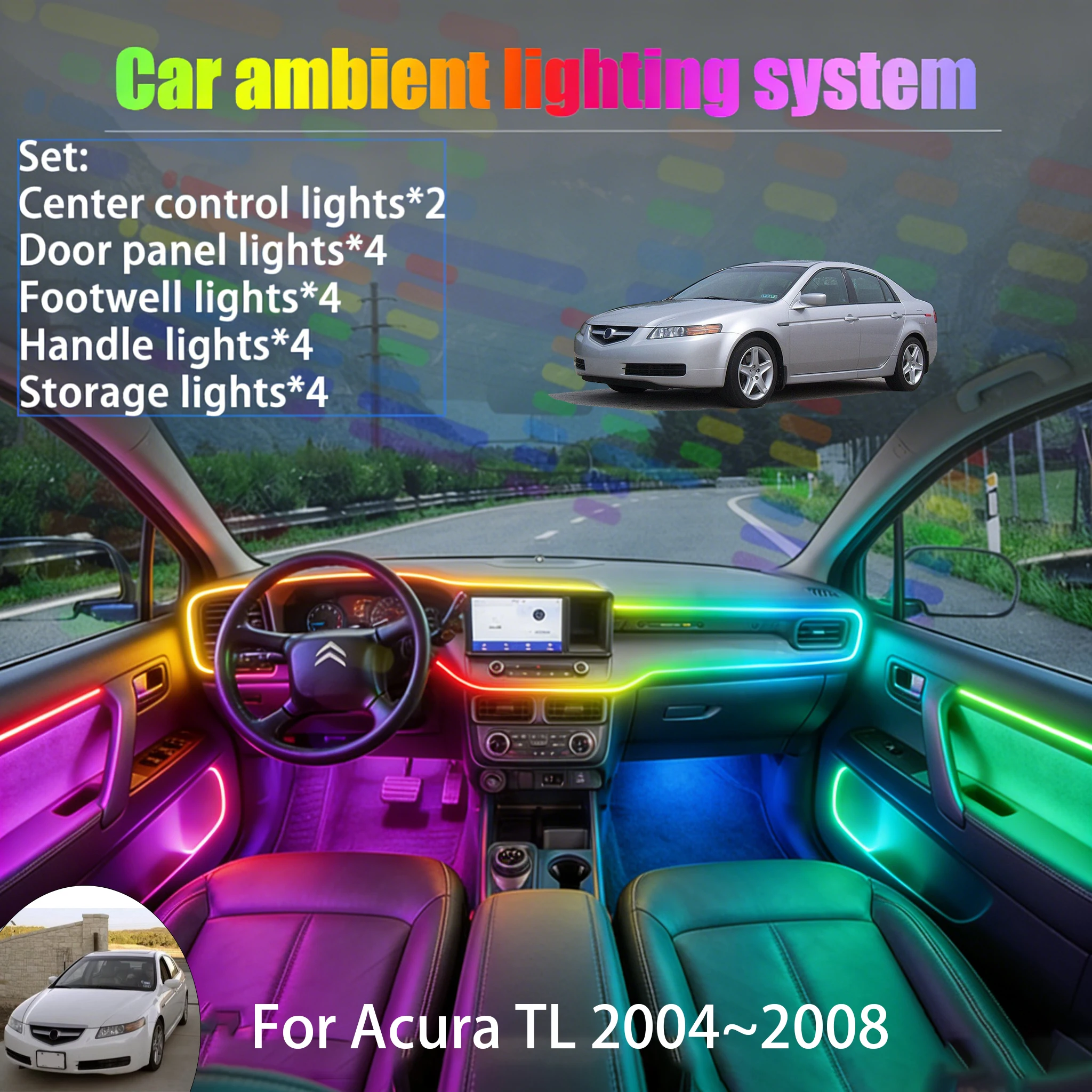 

Для Acura TL 2004~2008 MK3 2/18 в 1: Комплект светодиодной подсветки салона и багажника USB RGB, атмосферная подсветка, автозапчасти