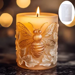 3D Bee relief cylindrical candle silicone mold leaf flower bee relief cylindrical resin mould animal relief cement gypsum molds