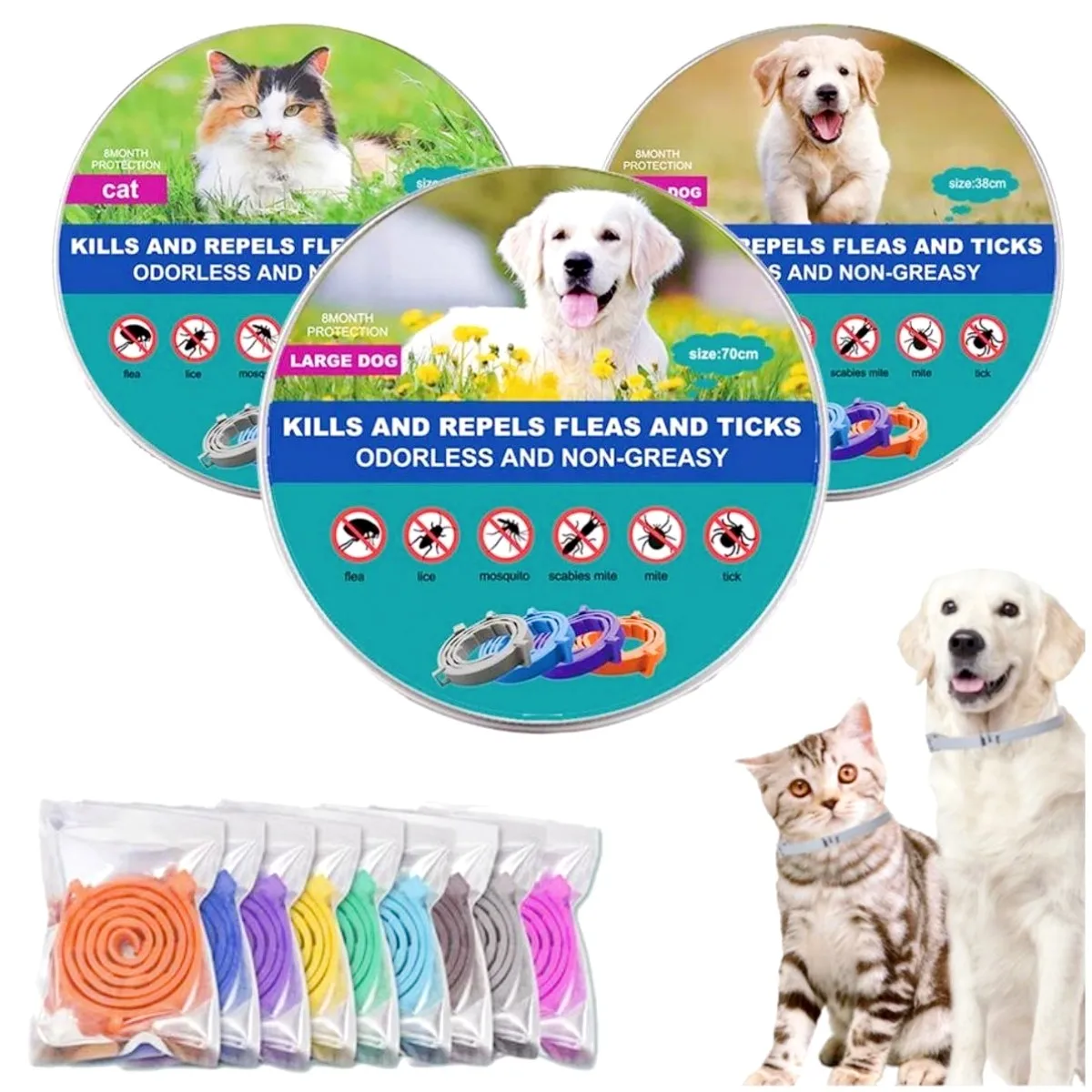 Pet Flea and Tick Collar for Dogs Cats Up To 8 Month Flea Tick Prevention Collar Anti-mosquito & Insect Repellent Puppy Supplies