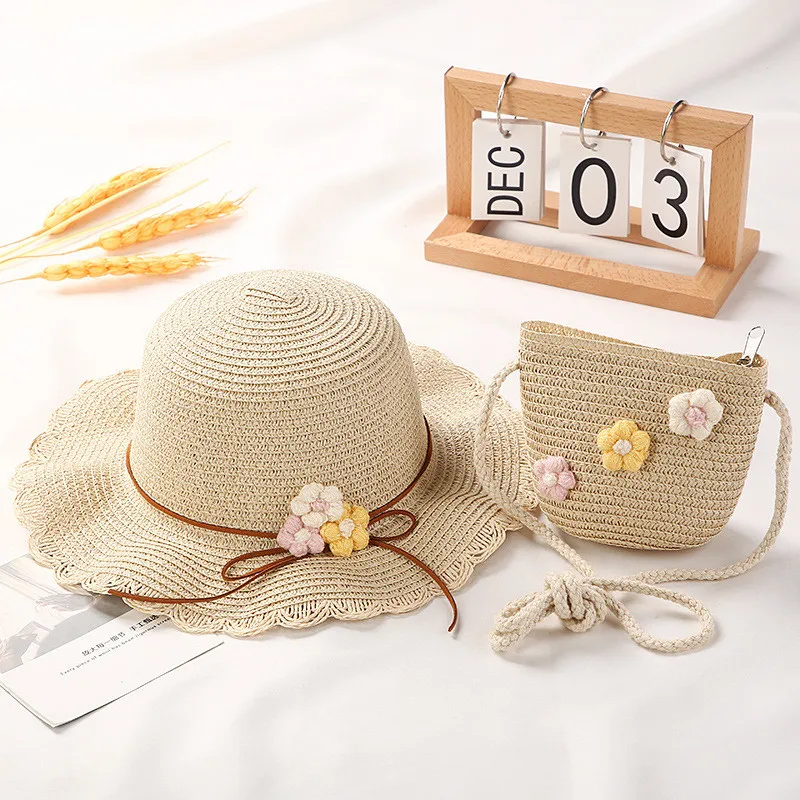 New Summer Parent-Child Sun Hat Able Women Block Hat Girl Bow Straw Vacation Seaside Beach Simple Casual Cap