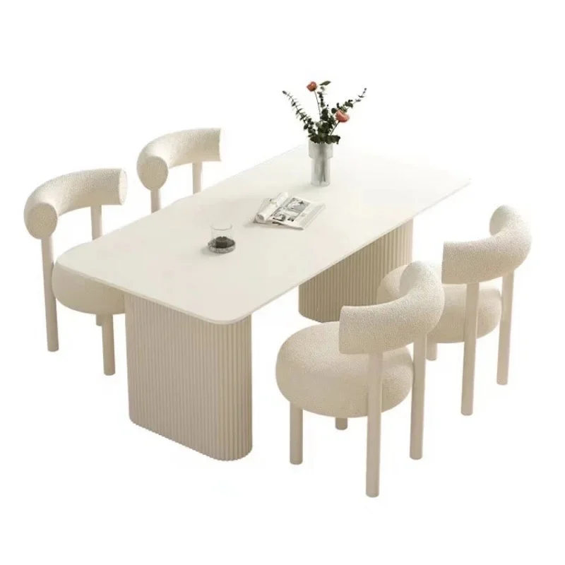 Modern Luxury Rectangular Dining Table Set 4 Seater 6 8 Dining Room Furniture Slate Top White Dining Table