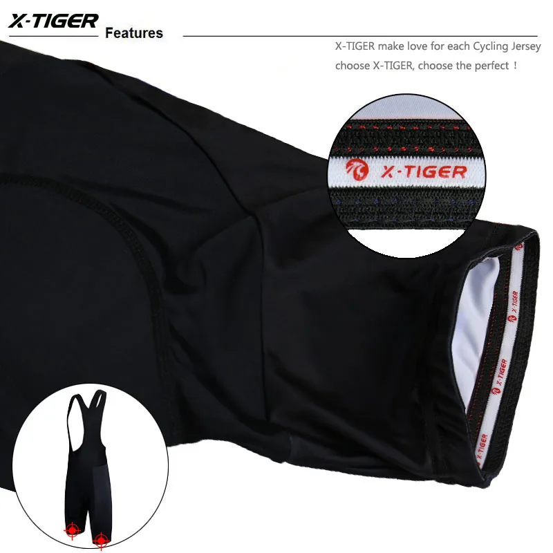 X-TIGER Cycling Bibs Shorts Bike 5D Gel Padded Pro Lycra MTB Bicycle Shorts Breathable Man Mountain Biking Shorts