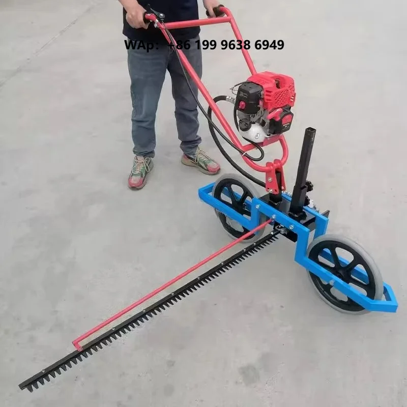 Two Wheels Petrol Grass Cutting Device With 1.2m Cutting Blade  Hedge Trimmer for Large Lawn Area