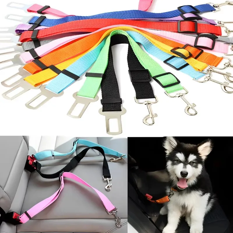 1/2/7 Uds. Cinturón de seguridad ajustable para perros y gatos, asiento para mascotas, arnés para perros, Clip de plomo, palanca de seguridad, collares de tracción para perros, accesorios para perros