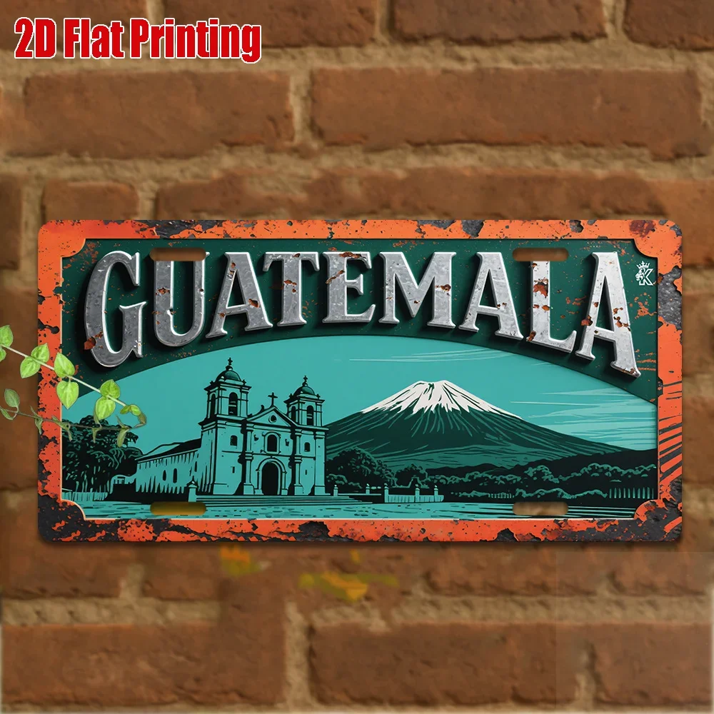 2D Flat, 2D Flat Printing, 1pc, Vintage Metal Sign, for Decorationg Only, Outdoor Wall Art (29.97cm * 14.99cm), GUATEMALA Alu