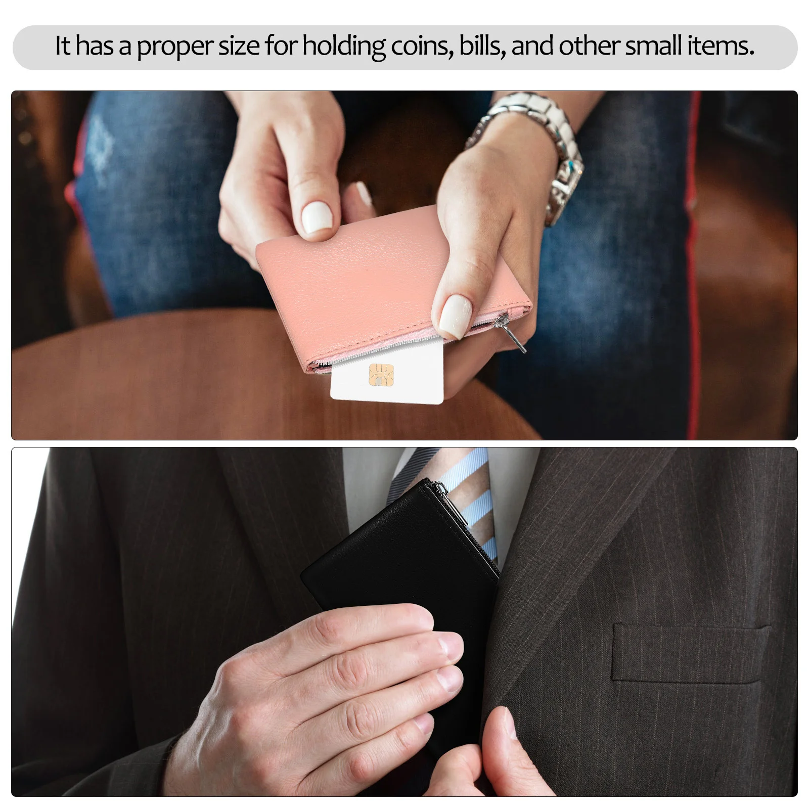 

2Pcs Zipper Small Change For Women Wallet Women Stylish Portable Small Pink Wallet PU MultiFunctional