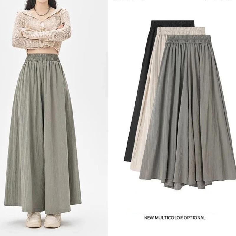 

Женские корейские однотонные мешковатые брюки-кюлоты, женские удобные брюки с высокой талией, Лидер продаж, модные широкие брюки из ледяного шелка для девочек