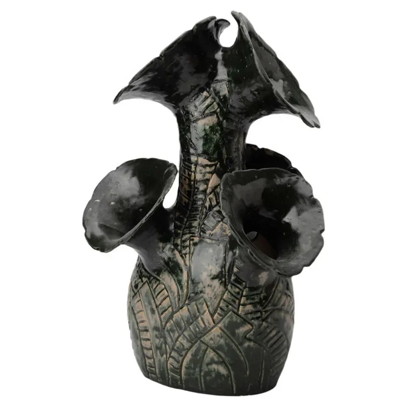 Vintage Ceramic Vase Multi Flared Design Engraved Art Pottery Home Decor Living Room Desktop Flower Arrangement Ornament