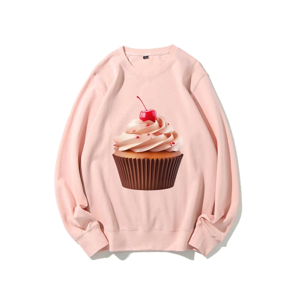 y2k Woman Clothing Cutecore Cupcake Print Sweatshirts Autumn Winter Pure Cotton Pink Hoodie Brand Luxury Fashion Long Sleeve Top