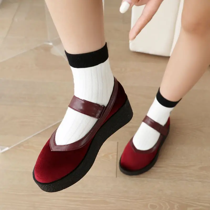 

ORCHALISA Brand Women Pumps Round Toe Platform Thick Mid Heels 4cm Hook&Loop Big Size 41 42 43 Leisure Daily Soft Shoes Spring