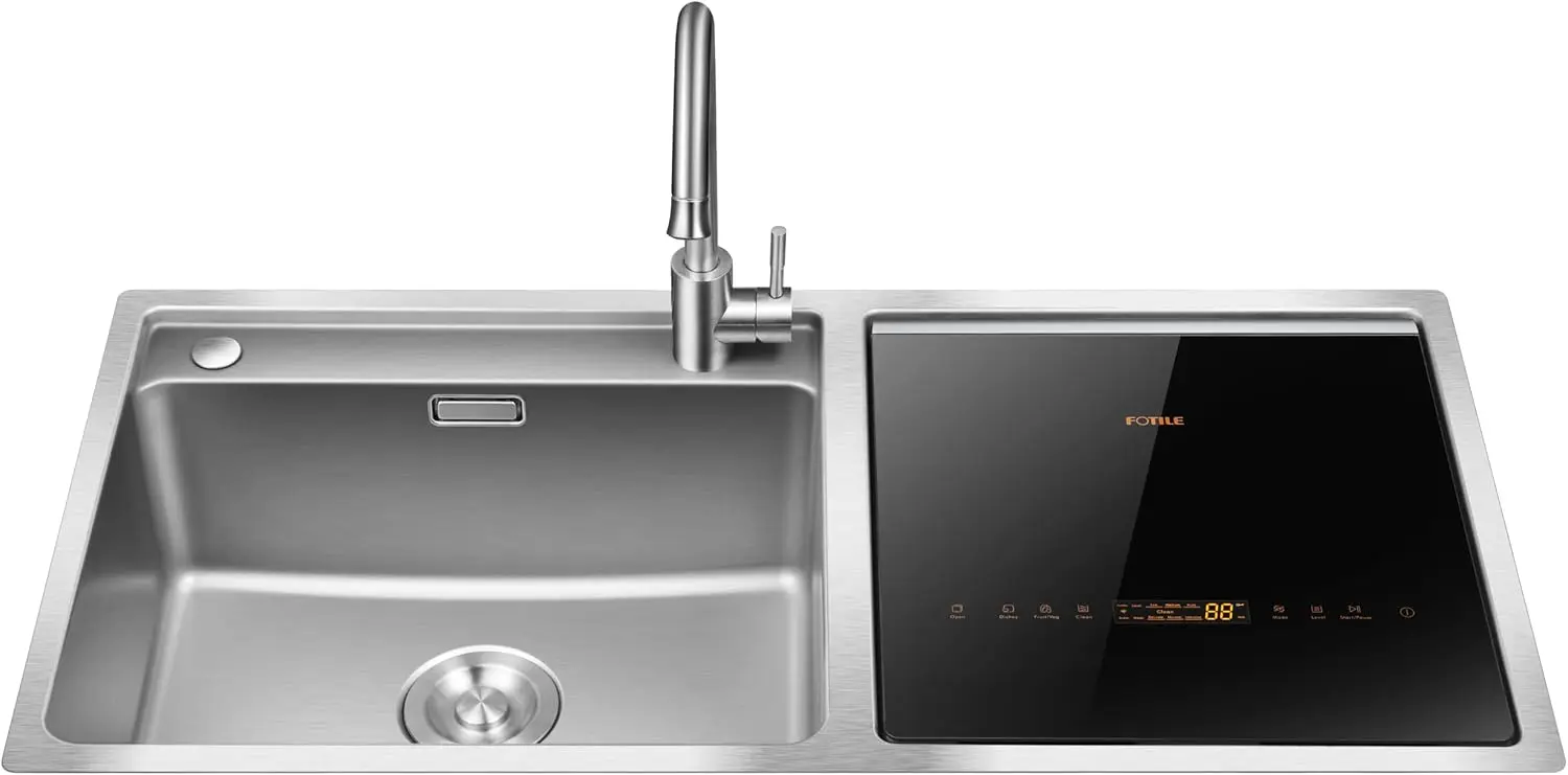 Stainless Steel Kitchen In-Sink Dishwasher Combination, Heavy Gauge Bowl Dish Sanitizing, Energy-saving, and Powerful Cle